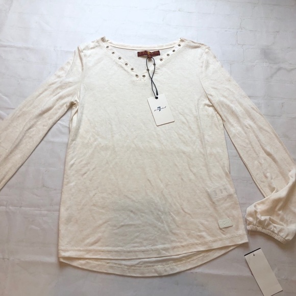 7 for all Mankind bell sleeve cream long sleeve tee M NWT embellished Host Pick! - Picture 1 of 11